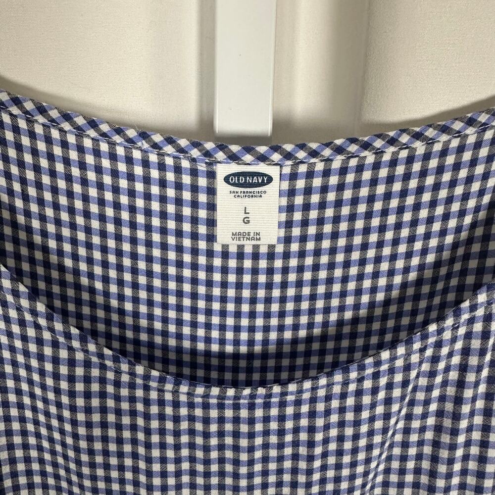 Old Navy Blue‎ Gingham Check Adjustable Strap Ruffle Top L Classic Preppy Beach - Picture 2 of 10